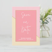Moderne chique pastel roze gouden fotoscript bruil save the date (Staand voorkant)