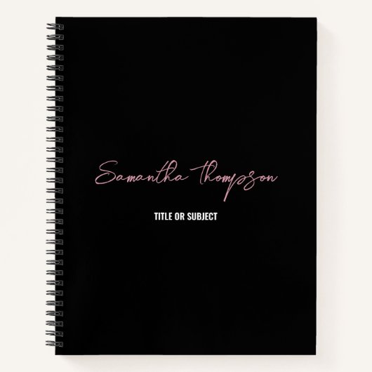 Moderne Chique Roze Zwart Minimalistische Script Notitieboek (Voorkant)