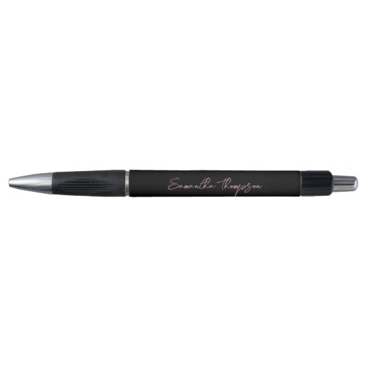Moderne Chique Roze Zwart Minimalistische Script  Pen (Voorkant)