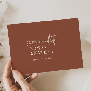 Moderne chique terracotta roest bruiloft save the date