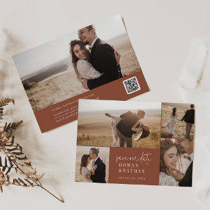 Moderne chique terracotta roest foto collage save the date
