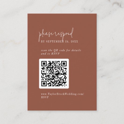 Moderne chique terracotta roest QR-code RSVP Informatiekaartje (Voorkant)