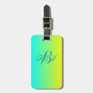 Moderne chique turquoise geel groen ombre monogram bagagelabel