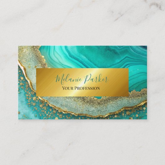 Moderne chique turquoise gouden marmeren glitter visitekaartje (Voorkant)