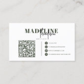 Moderne chique typografie script donkergroene QR-c Visitekaartje (Achterkant)