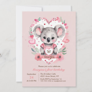 Moderne chique Waterverf Koala Roze Verjaardag Kaart