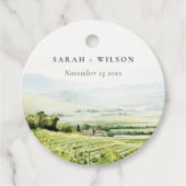 Moderne chique Waterverf wijngaard Landschap Bruil Bedankjes Labels (Voorkant)