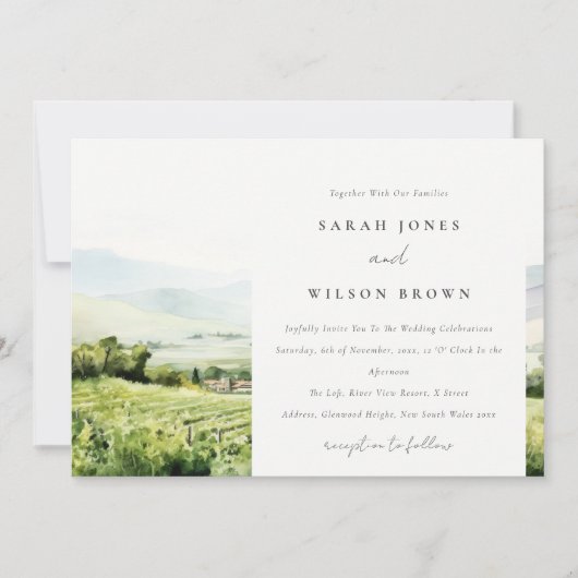 Moderne chique Waterverf wijngaard Landschap Bruil Kaart (Voorkant)