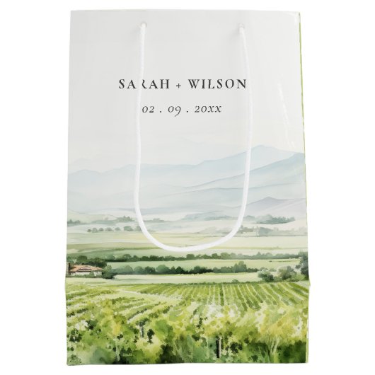 Moderne chique Waterverf wijngaard Landschap Bruil Medium Cadeauzakje (Achterkant)