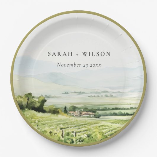 Moderne chique Waterverf wijngaard Landschap Bruil Papieren Bordje (Voorkant)