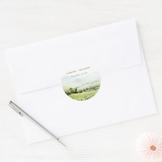 Moderne chique Waterverf wijngaard Landschap Bruil Ronde Sticker (Envelop)