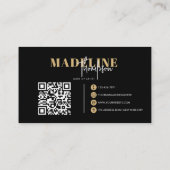 Moderne Chique Zwart Goud Vrouwelijke QR Code Visitekaartje (Achterkant)
