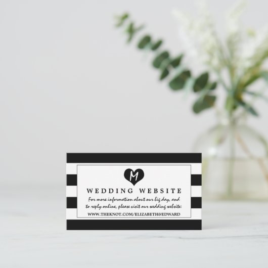 Moderne chique zwart-wit bruiloft website informatiekaartje (Staand voorkant)