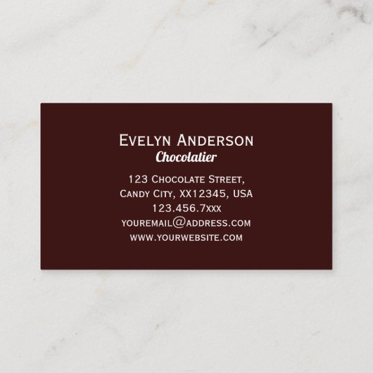 Moderne chocolade-chocolade-winkel visitekaartje (Achterkant)