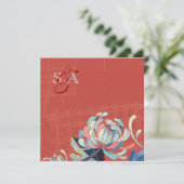 Moderne chrysant rode bruiloft kaart (Staand voorkant)