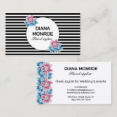 Moderne cirkel bloemenkrans zwart & wit gestreept visitekaartje (Voorkant / Achterkant)