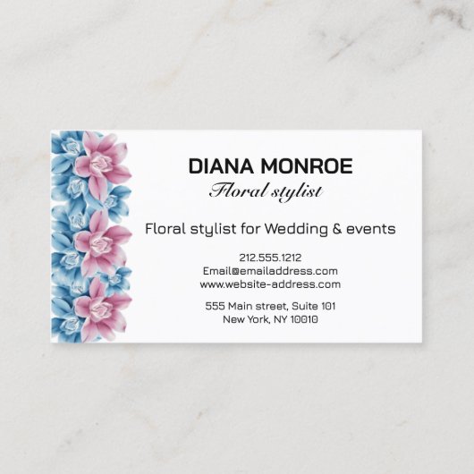 Moderne cirkel bloemenkrans zwart & wit gestreept visitekaartje (Achterkant)