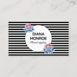 Moderne cirkel bloemenkrans zwart & wit gestreept visitekaartje