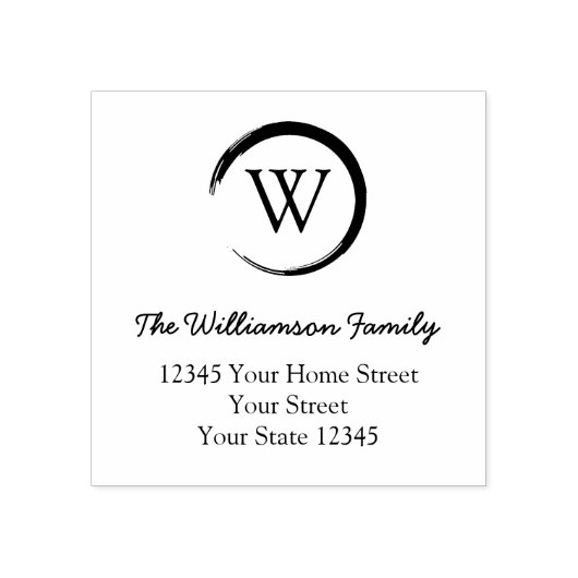Moderne cirkel monogram familienaam retouradres rubberstempel (Afrduk)