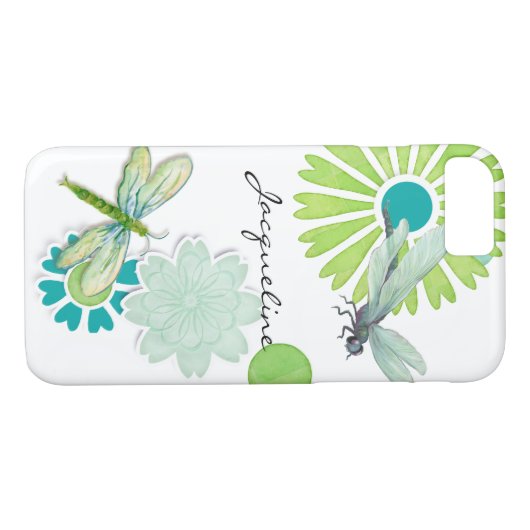Moderne cirkelbloemen op Waterverf Dragonfly Case-Mate iPhone Case (Achterkant (Horizontaal))