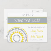 Moderne Cirkels Bewaar de Datum - Geel & Grijs Aankondigingskaart (Voorkant / Achterkant)