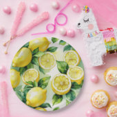 Moderne citroen blauwe bloemenscript bruidsshower papieren bordje (Feest)