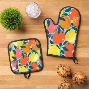 Moderne citroen citrus fruit kunst ovenwant & pannenlap set
