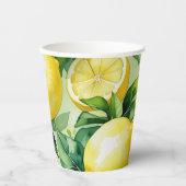 Moderne citroenblauwe bloemen bruidsshowerscript papieren bekers (Voorkant)