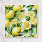 Moderne citroenblauwe bloemenscript bruidsdouche bedankjes labels (Achterkant)