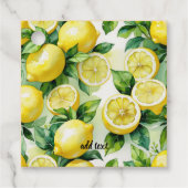 Moderne citroenblauwe bloemenscript bruidsdouche bedankjes labels (Voorkant)