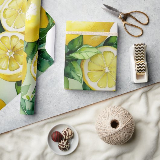 Moderne citroenblauwe bloemenscript bruidsdouche cadeaupapier (Crafts)