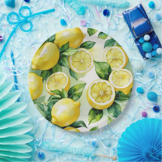 Moderne citroenblauwe bloemenscript bruidsdouche papieren bordje (Feest)