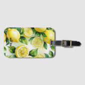 Moderne citroenblauwe bloemenscript bruidsshower bagagelabel (Voorkant (horizontaal))