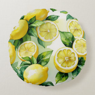Moderne citroenblauwe bloemenscript bruidsshower rond kussen