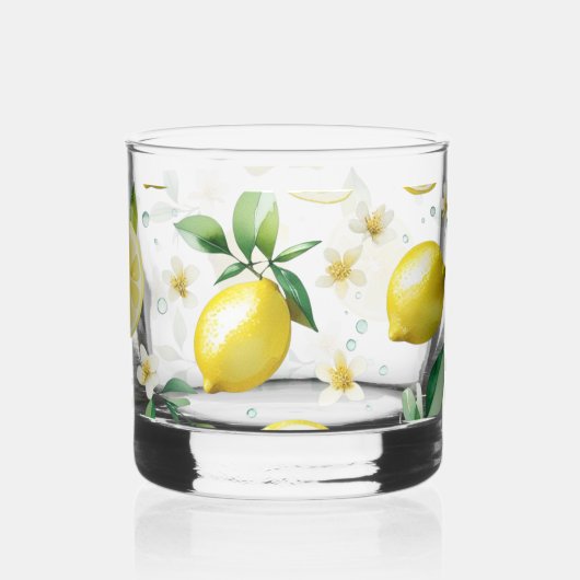 Moderne citroenblauwe bloemenscript bruidsshower whisky glas (Links)