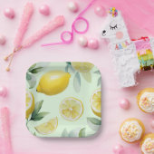 Moderne citroengele bloemscript bruidsshower papieren bordje (Feest)