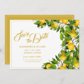 Moderne citroenkranstuin | Trouwen Save The Date (Voorkant / Achterkant)