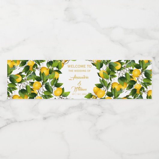 Moderne citroenkranstuin | Trouwen Waterfles Etiket (Enkel label)