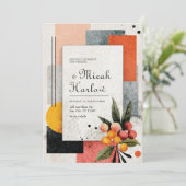 Moderne Citrus Abstracte Bloemen Huwelijk Kaart (Staand voorkant)