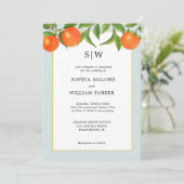 Moderne Citrus bruiloft met Initialen uitnodiging (Staand voorkant)