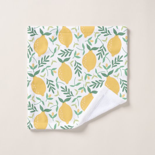 Moderne Citrus Geel Groene Bladeren Monogram Bad Handdoek