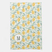 Moderne Citrus Geel Groene Bladeren Monogram Theedoek (Verticaal)