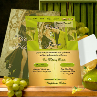 Moderne Citrus Groen Goud Overlay Foto Bruiloft Kaart