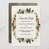 Moderne Citrus Sinaasappel Bloemen | rustiek Save The Date (Voorkant / Achterkant)