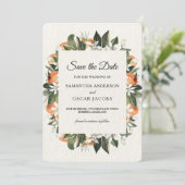 Moderne Citrus Sinaasappel Bloemen | rustiek Save The Date (Staand voorkant)