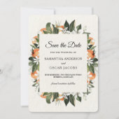 Moderne Citrus Sinaasappel Bloemen | rustiek Save The Date (Voorkant)