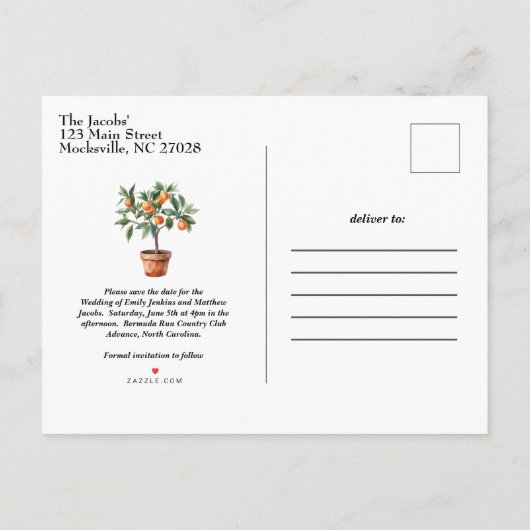 Moderne Citrus-thema bruiloft Save the Dates Aankondigingskaart (Achterkant)