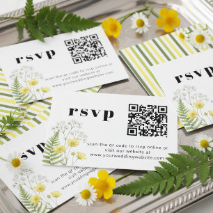 Moderne Citrus Wilde Bloem Streep QR RSVP Informatiekaartje