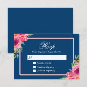 Moderne Classé Violet Rose Floral Marine Bleu RSVP (Devant / Derrière)