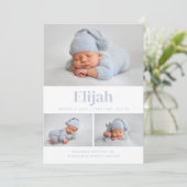 Moderne Classic 3 Photo Collage Baby Blue Aankondiging (Staand voorkant)